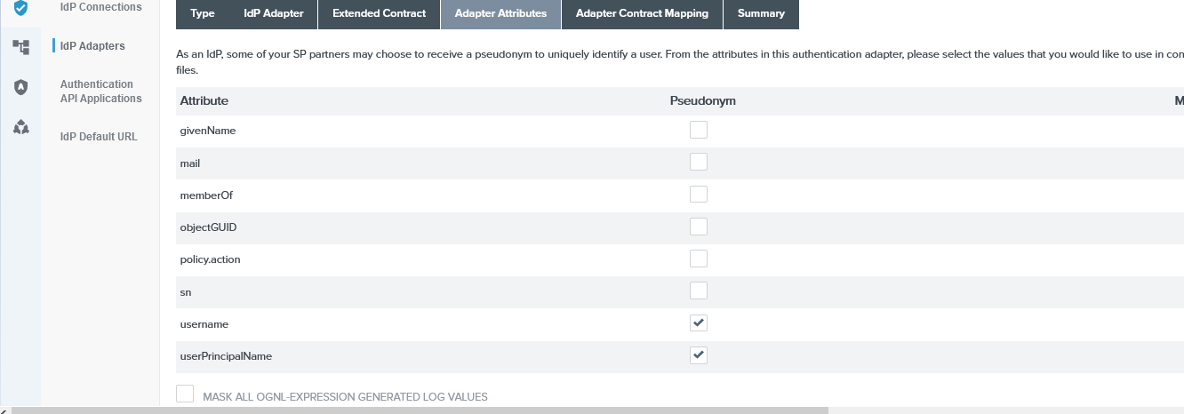 Adapter Authentication Attributes